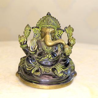 Indian pure copper handmade elephant-trunk god of wealth, elephant-headed god of wealth 6-inch copper statue ornament 17cm