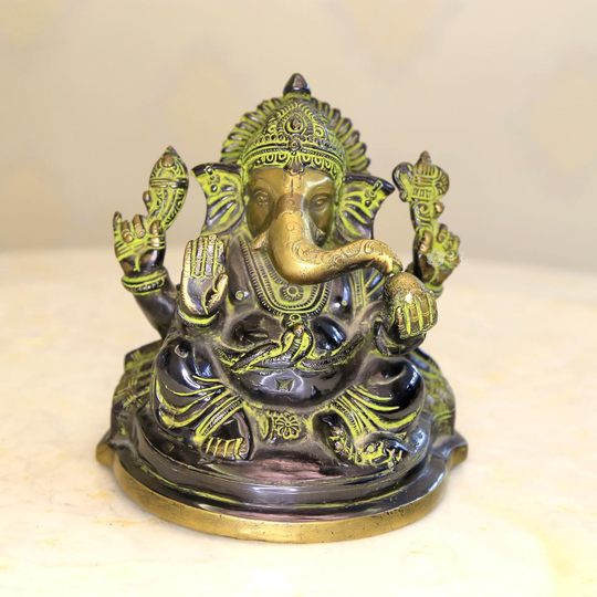 Indian pure copper handmade elephant-trunk God of Wealth, elephant-headed God of Wealth 6-inch copper statue ornament 17cm