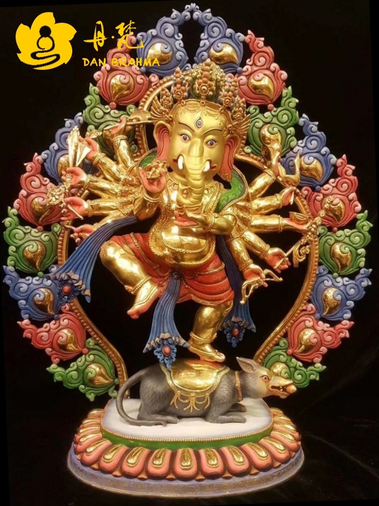 Elephant-nose chaeses Buddhist statues of Nepal Sakya ethnic group full-law gold painted red elephant-head Wang Caihong Bronze Sculpture 50cm