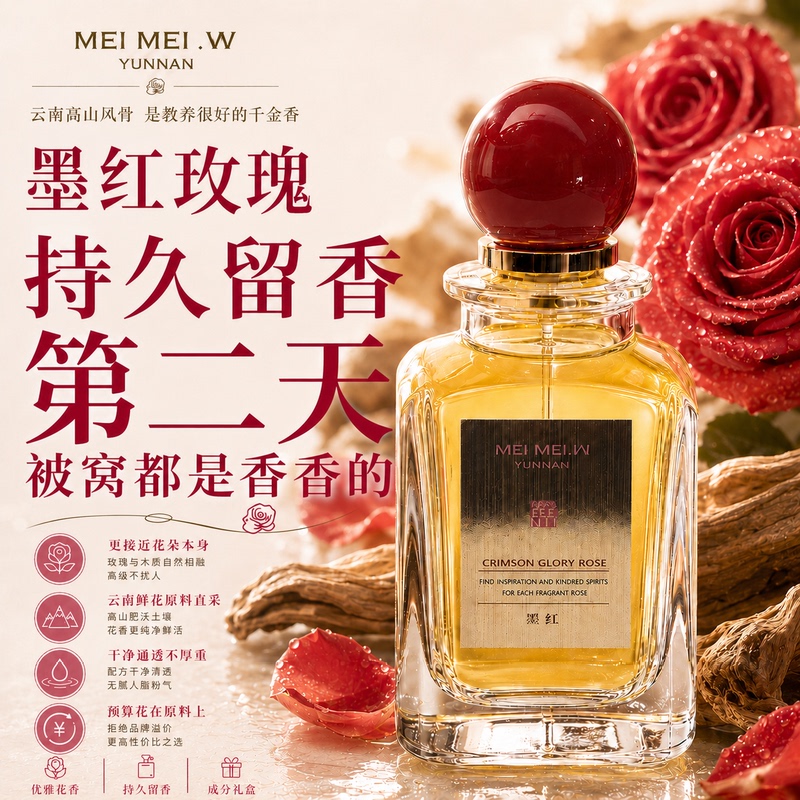 Wenmei Mei Ink Red Rose Perfume Woody Rose Fragrance Long-Lasting Scent [Represents the True Rose]