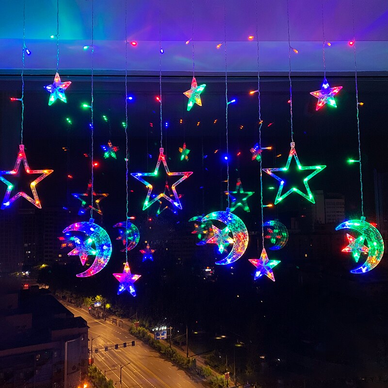 String of lanterns Festival small festoons Lanterns Full of Star New Year decorations for Christmas Spring Festival Curtains Light Stars Moon