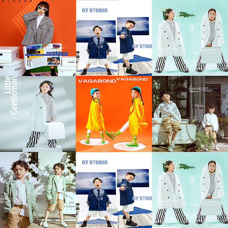 New photo gallery Children's Han version Chaotong Men's female Grand Scout Photo Photo Gallery Photo Male Girl Photo Costumes