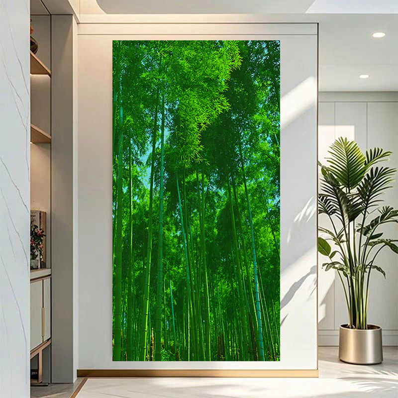 Bamboo Decorative Painting for Living Room Sofa Entrance Background Wall, Fortune-Attracting Hanging Painting for Study and Tea Room, Bamboo Peace Sign Sticker Painting