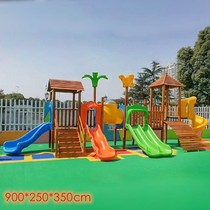 Kindergarten slide outdoor wooden climbing frame expansion large-scale combination Huanghuali drill hole swing swing bridge toy