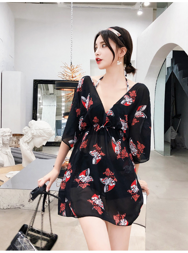 Bộ đồ bơi ba mảnh 2018 mới lưới đỏ bikini gợi cảm chia đôi bảo thủ che bụng áo tắm spa áo tắm 	áo tắm 2 mảnh yếm	