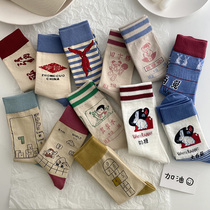 Large White Rabbit Socks Female Midbarrel Socks ins Chains Cute Cartoon Spring Autumn 100 Hitch Classic Nostalgia Retro Pure Cotton Stockings