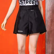 Châu Âu 2019 hè mới cao eo cao quần short nữ rộng màu đen giản dị phù hợp với quần short hoang dã một chiếc quần - Quần short