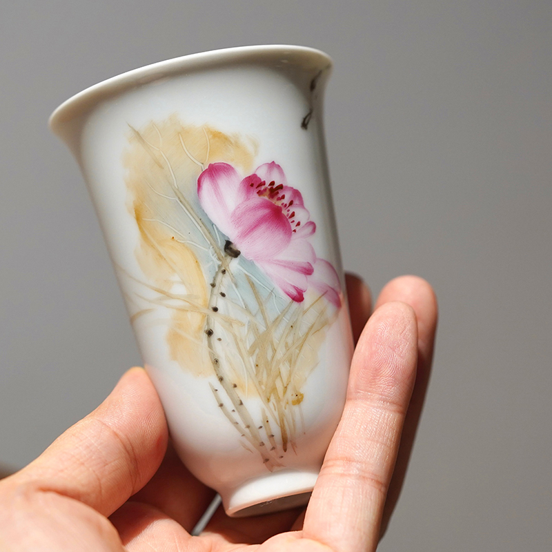 Hamba deer hand painted lotus cup Jingdezhen ceramic pure handmade glazed with new colourful tea master's cup of smell-Taobao