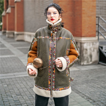 (Words wake up) fried street python pattern stitching imitation fur one-piece coat female winter collar profile sheep cutting wool New