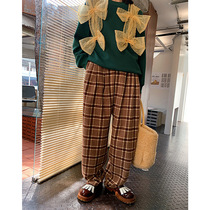 (Wake Up) Inron Wind Coloured Gripples Long pants Girl Winter Plaid Casual Tug Pants Sgill pants 2021