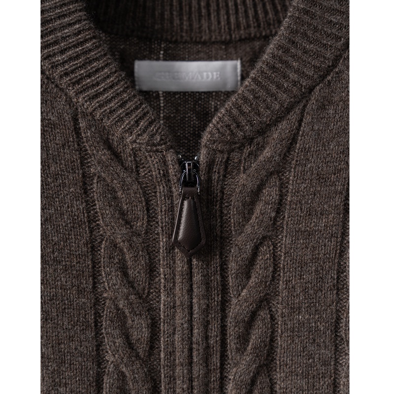 Gremade Consinee Machine Washable 9010 Cashmere Wool Cable Knit Zipper Sheepskin Tab Vintage Crew Neck Sweater