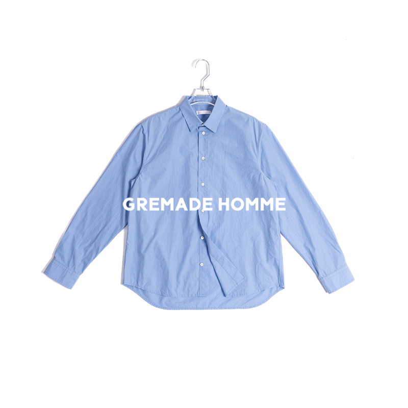Gremade Micro-Wrinkle Paper-Like Texture High Artistic Retro Blue Red Light Tone Long-Sleeve Casual Shirt