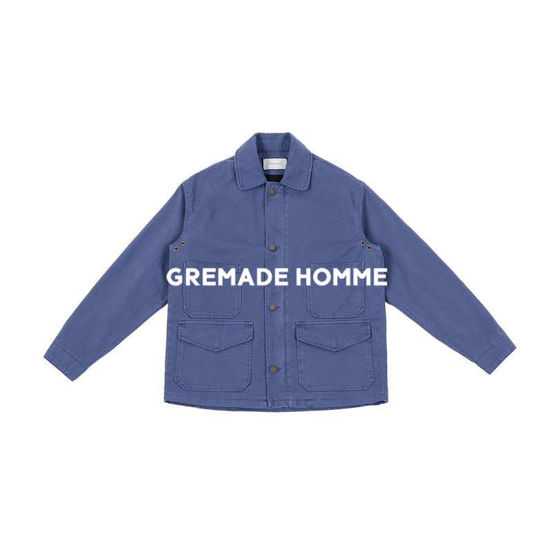 Gremade Row Style Blue Washed and Distressed Wool Felt Lined Work Jacket Gremade Row Style Blue Washed and Distressed Wool Felt Lined Work Jacket