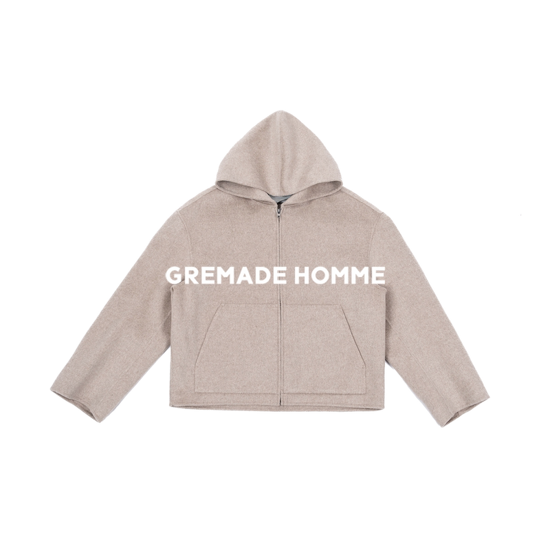 Gremade Custom-Woven 9010 Cashmere Wool Oatmeal Gray Double-Sided Woolen Hand-Stitched Hooded Coat