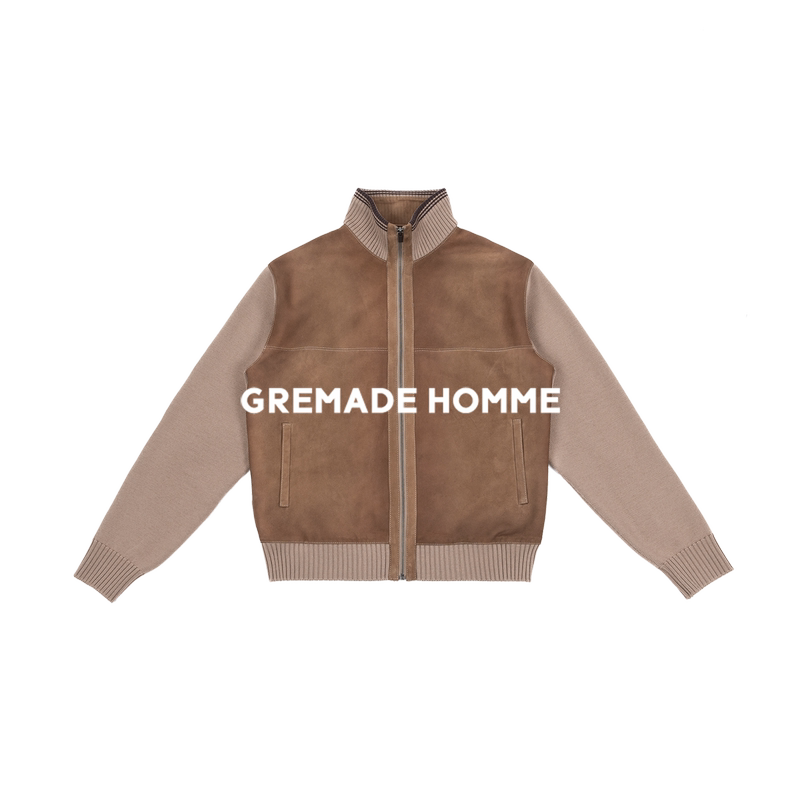 Gremade Ultra-Fine Suede Mixed with Sheepskin Vintage Hand-Rubbed Color "Godfather" Zipper Sweater