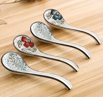 Japanese and wind medium spoon ceramic spoon long handle children spoon creative kitchen tableware