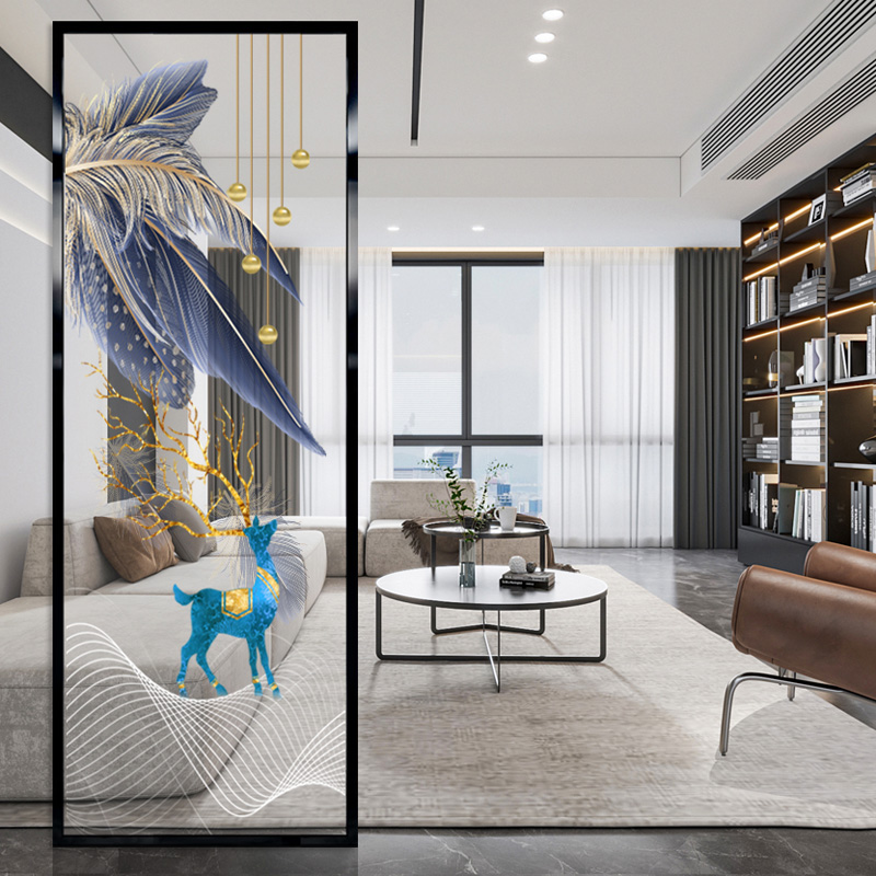 Light Art Glass Living room Screen partition Hyun Guan Aisle Background Color Painted Frosted Double-sided Light Transmission Abstract Elk Deer