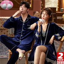 New golden velvet pajamas women fall winter couples set sexy nightgown men's long sleeve home clothing cute two-piece set