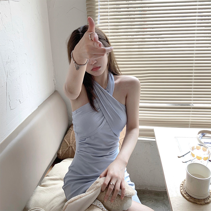 DoggyQin also angel and devil 2021 summer new style hanging neck tube top slim knitted dress women