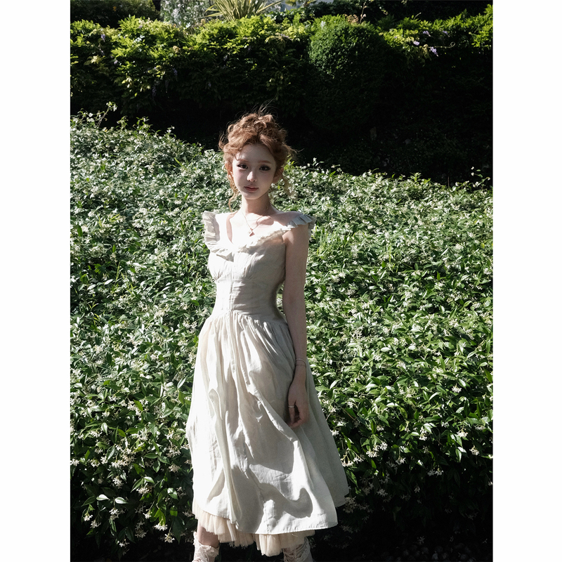 Doggyqin Emerald/Lyocell Ruffled Off-Shoulder Dress Mid-Length Puffy Tulle Skirt Set