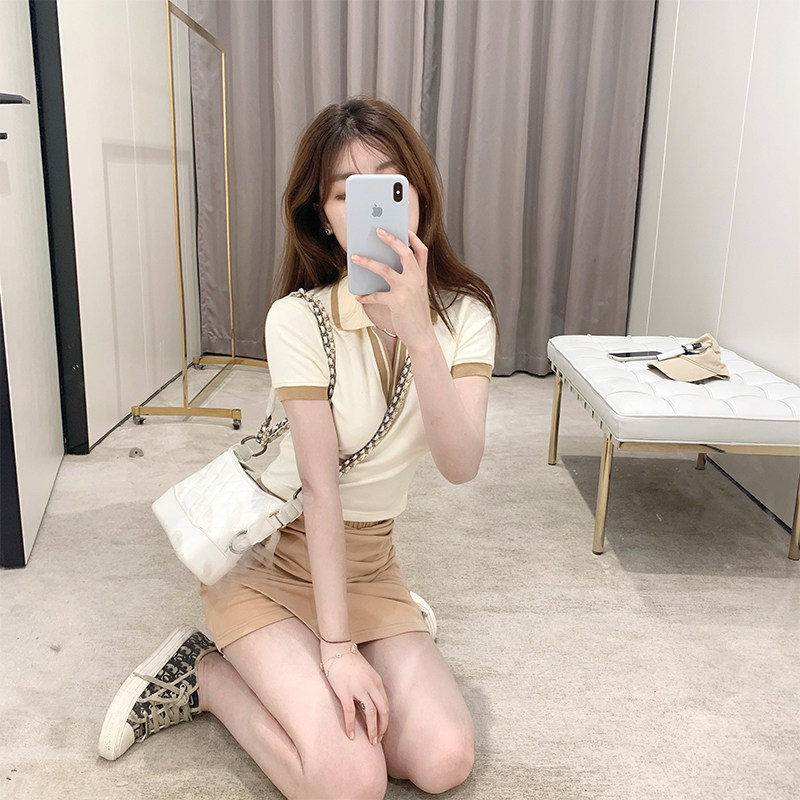 DoggyQin simple and charming polo summer new thin short-sleeved short design polo shirt women
