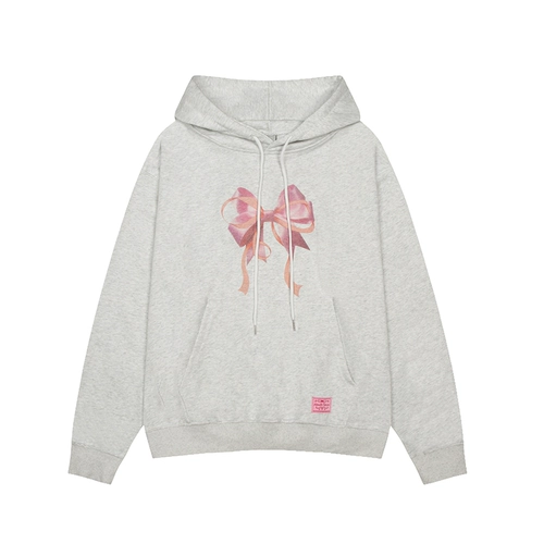 Утепленная толстовка с бантиком, этнический стиль, круглый воротник, с вышивкой, оверсайз