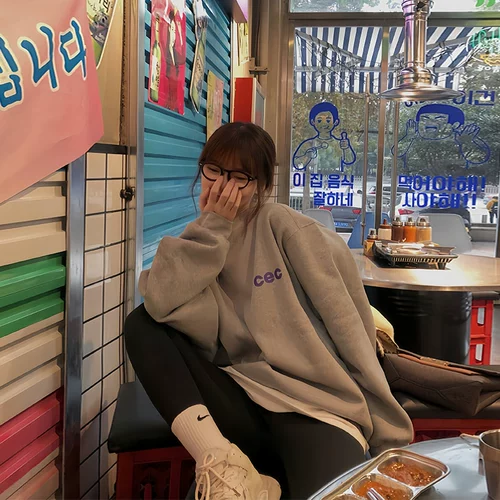 [Аутентичные] Корейский модный бренд CEC толстовка куртка для мужчин и женщин CHEANCECHANCE круглый вырез свободный плюс бархат