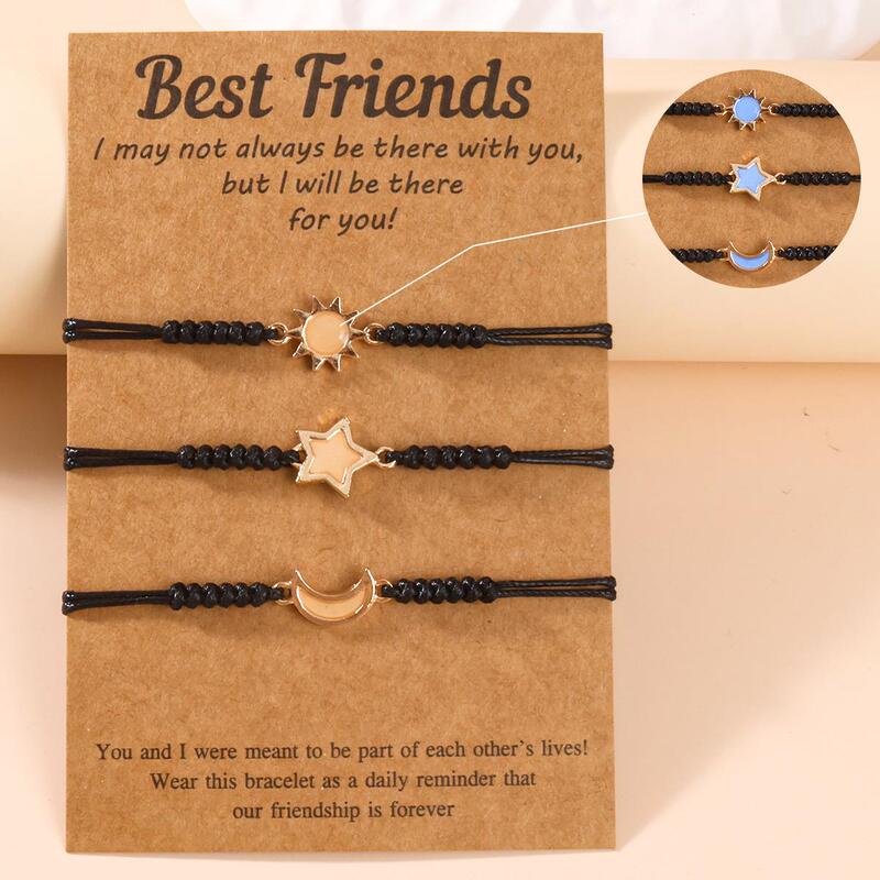 Glow-In-The-Dark Sun, Moon, and Star Friendship Bracelets for 3 Best Friends, High-Value Student Bracelets, Friendship Token, Gift for Couples, Wristband Glow-In-The-Dark Sun, Moon, and Star Friendship Bracelets for 3 Best Friends, High-Value Student Bracelets, Friendship Token, Gift for Couples, Wristband