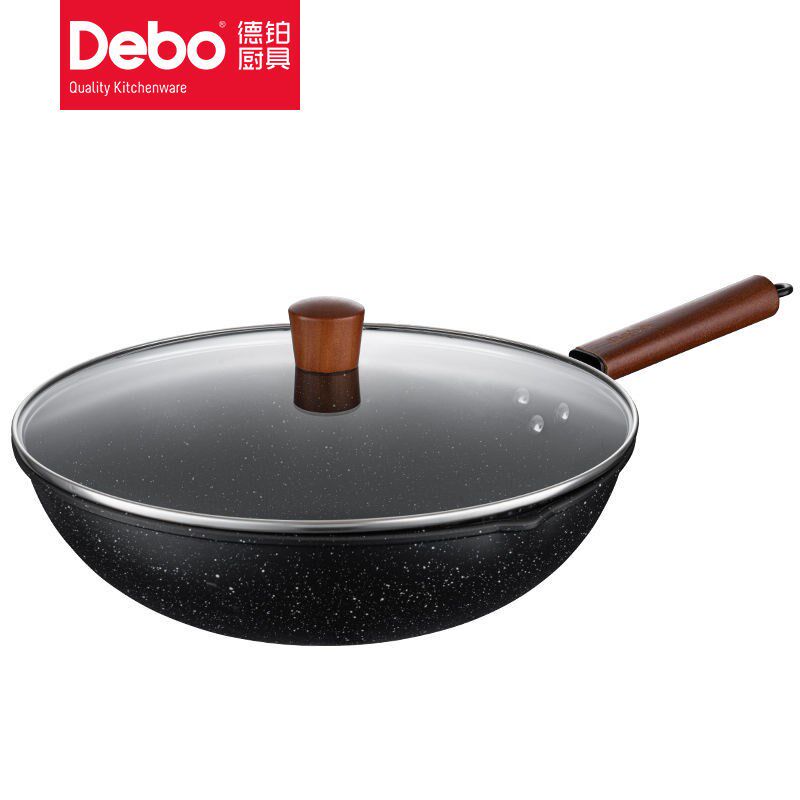 Debo Maifan stone color non-stick pot less oily smoke with lid compound pot bottom open fire induction cooker universal 32cm