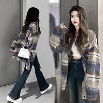 New high-end American retro colorful sweater womens niche design loose outer wear thin knitted jacket cardigan