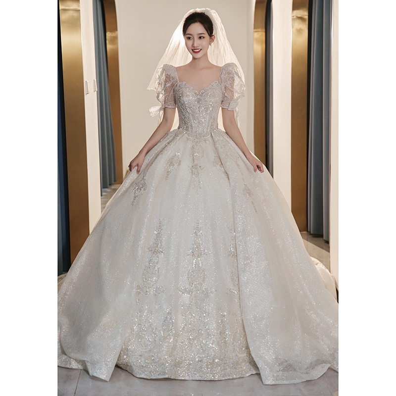 French main wedding dress 2024 new bride high -end texture heavy work small workers, small pregnant women go out, light yarn big trailer female French main wedding dress 2024 new bride high -end texture heavy work small workers, small pregnant women go out, light yarn big trailer female