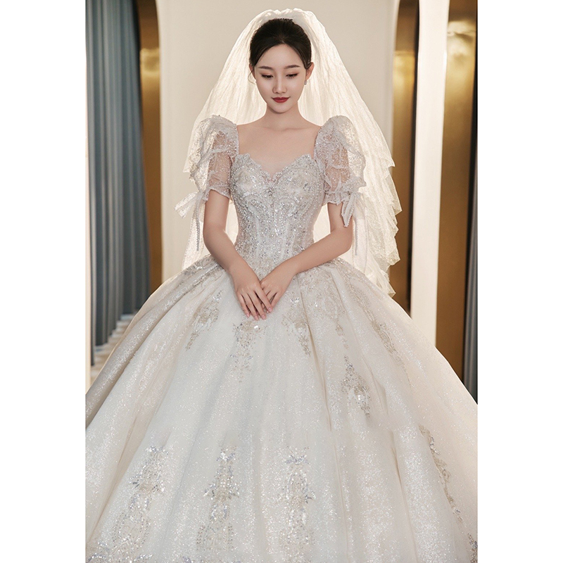 French main wedding dress 2024 new bride high -end texture heavy work small workers, small pregnant women go out, light yarn big trailer female French main wedding dress 2024 new bride high -end texture heavy work small workers, small pregnant women go out, light yarn big trailer female