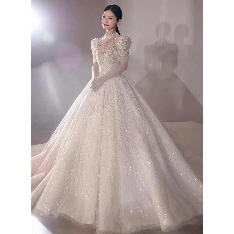 French-Style Light Wedding Dress 2026 New Vintage Bridal Gown Heavy Craftsmanship Maternity Train Dress Petite High-End Texture
