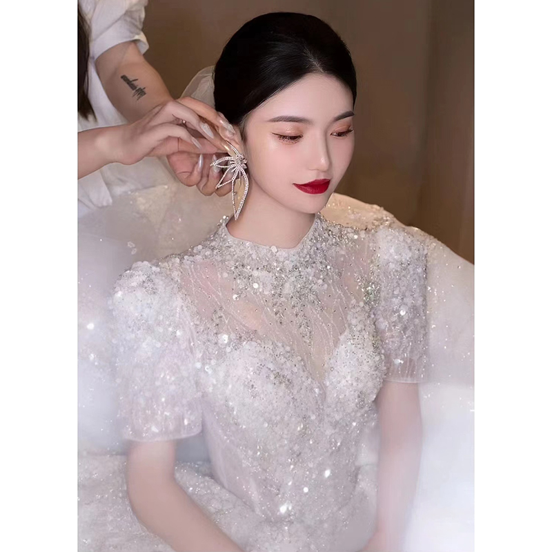 Retro lace advanced wedding dress for pregnant, french style, suitable for teen, high-end Retro lace advanced wedding dress for pregnant, french style, suitable for teen, high-end
