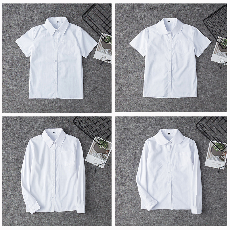 Japanese Style Jk White Shirt for Women, Long and Short Sleeves, Pure White Top, Basic Spring and Autumn Uniform, Loose Fit, New Style Shirt