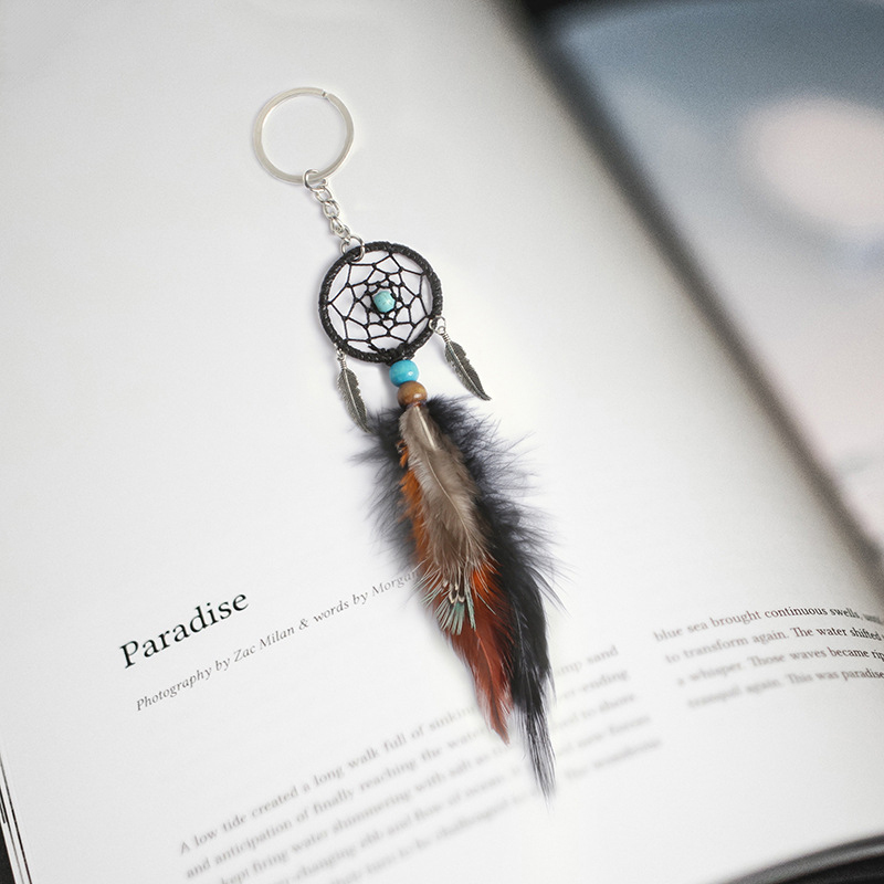 Dream Catcher Keychain Handmade Creative Feather Antique Silver Leaf Small Gift Pendant Decoration Gift for Classmates and Girlfriends