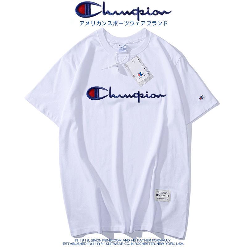 Japanese Version of the Adorable Champion Short-Sleeve T-Shirt for Men and Women, Casual Sports Pure Cotton Round Neck Loose Embroidered Base Shirt Trendy Brand