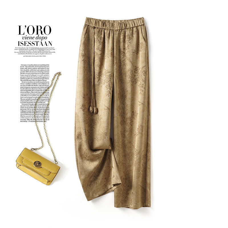 Light Luxury Hangzhou Silk Jacquard High-End Casual Pants for Women Summer New Chinese Mulberry Silk Straight Pants for Women