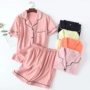 Bộ đồ ngủ nữ mùa hè modal quần short tay ngắn cardigan mỏng dịch vụ gia đình nữ mùa hè lỏng lẻo phù hợp với XL - Bộ Pajama đồ ngủ nữ pijama cotton
