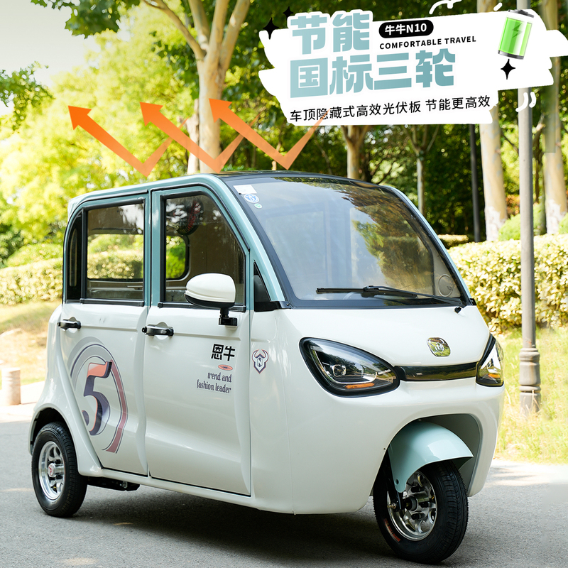 Solar Panel Fully Enclosed Electric Tricycle with One-Touch Start, Central Locking System, Suitable for Women, Adults, Picking up Children, and Elderly Mobility