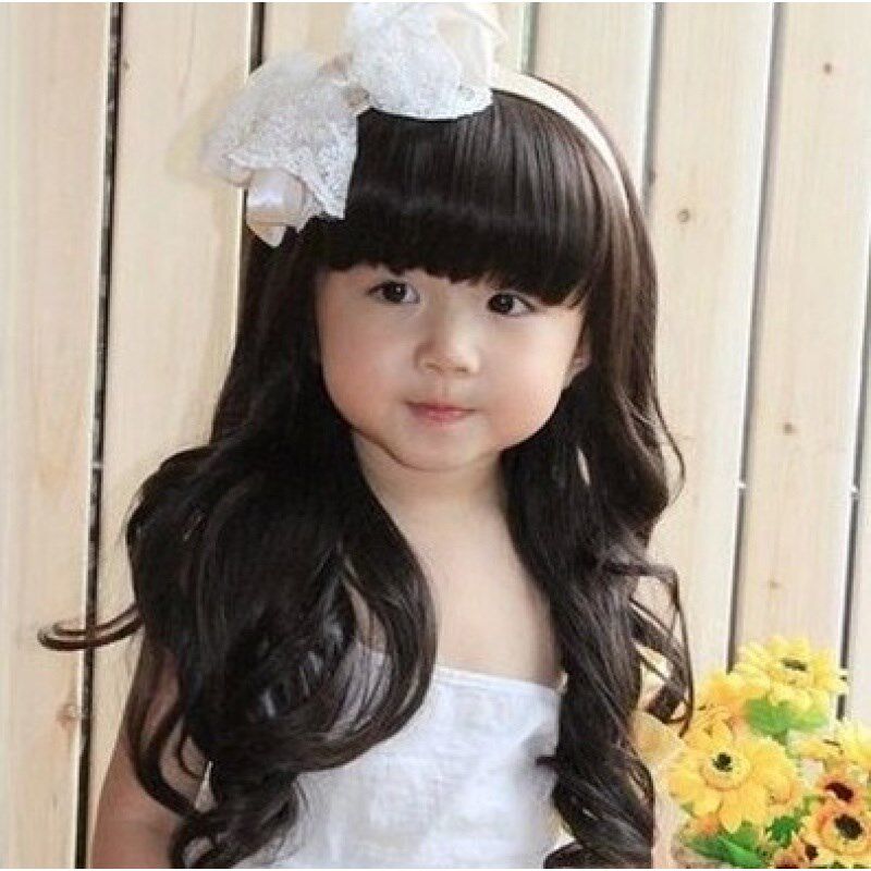 Children's wig girl headdress girl hair set full head baby princess cute shape long curly hair simulation headgear