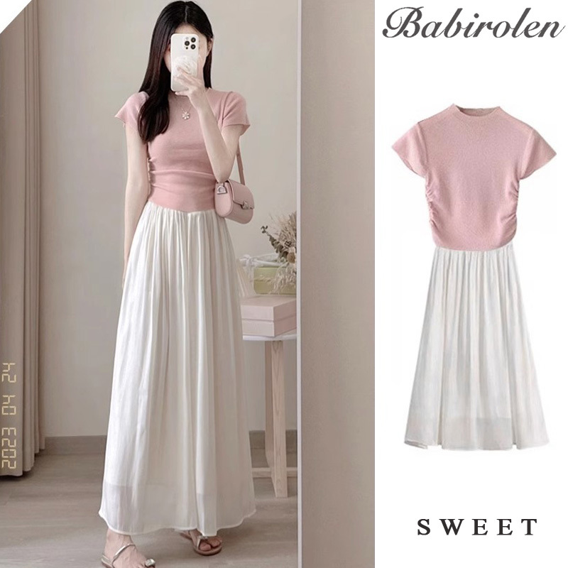 Summer New Style Hepburn-Inspired Design Niche French Style High-Waisted Slimming Mid-Length White Skirt Gauze Skirt for Women