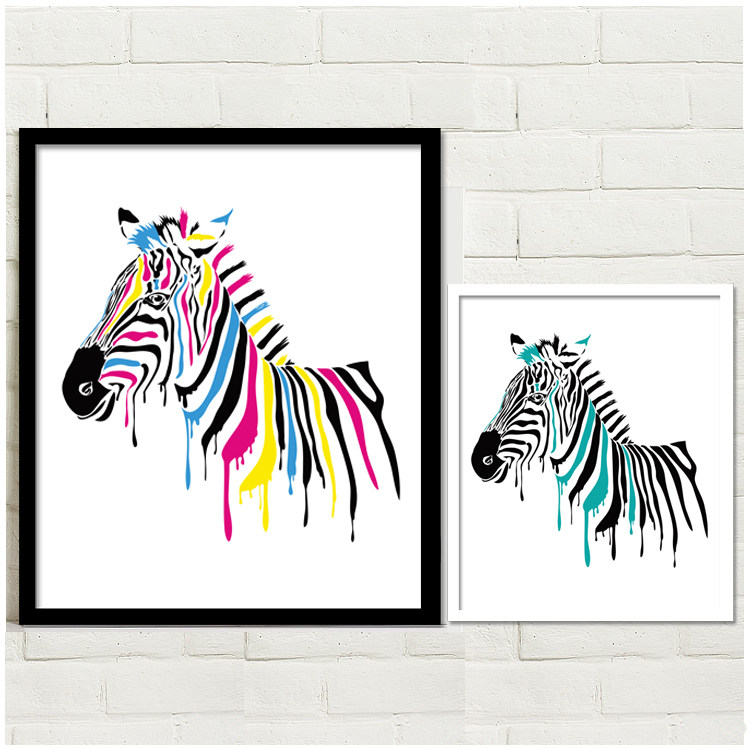 Colour zebra modern minimalist with frame drawing decoration illustrator painting hanging painting fresco small frescoed living room wall painting