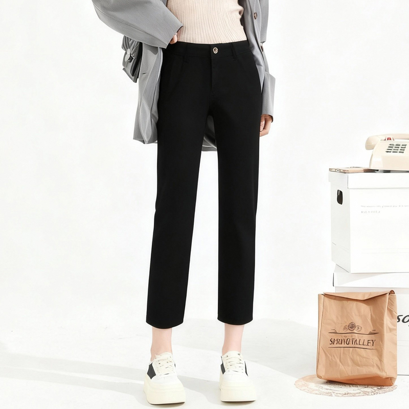 Black Mid-Rise Straight-Leg Jeans for Women, Slimming, Versatile, Petite, Stretchy Cigarette Pants