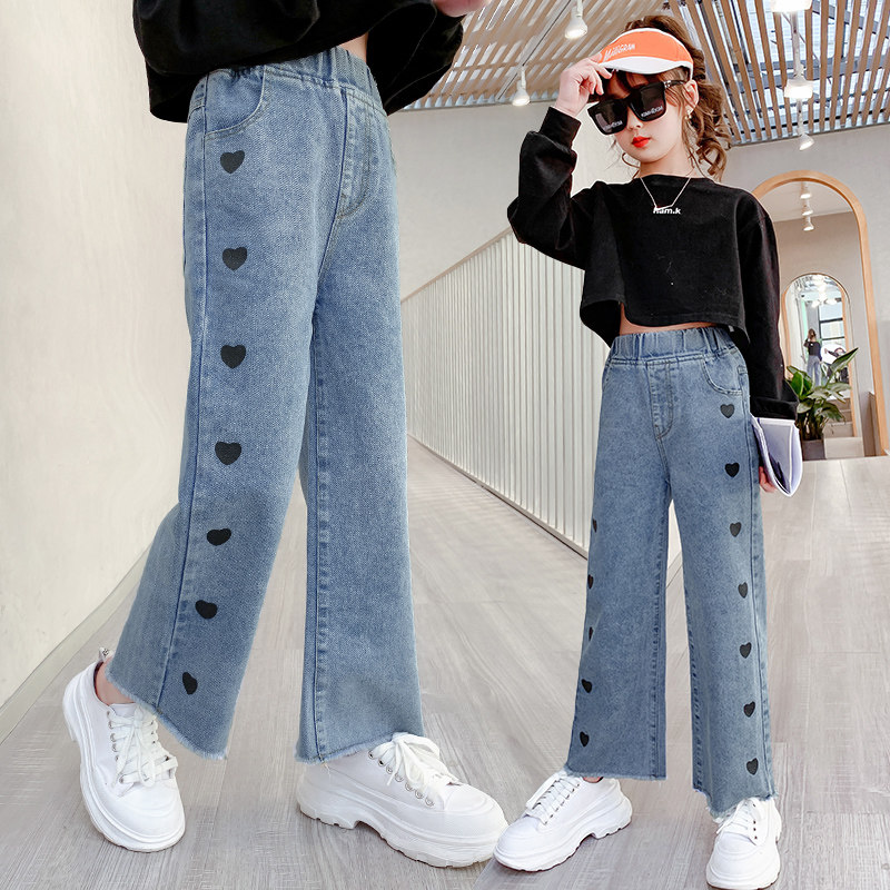 Girls jeans wide leg pants spring 2021 new Korean version of the foreign school big boy spring and autumn loose straight trousers