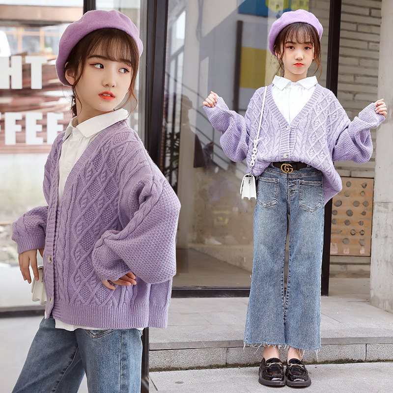 Girl Sweater Sweatshirt Hooded Jacket Spring Autumn 2022 New Children Suit Autumn blouses CUHK Girl Little Girl Little Girl Knit Cardiovert
