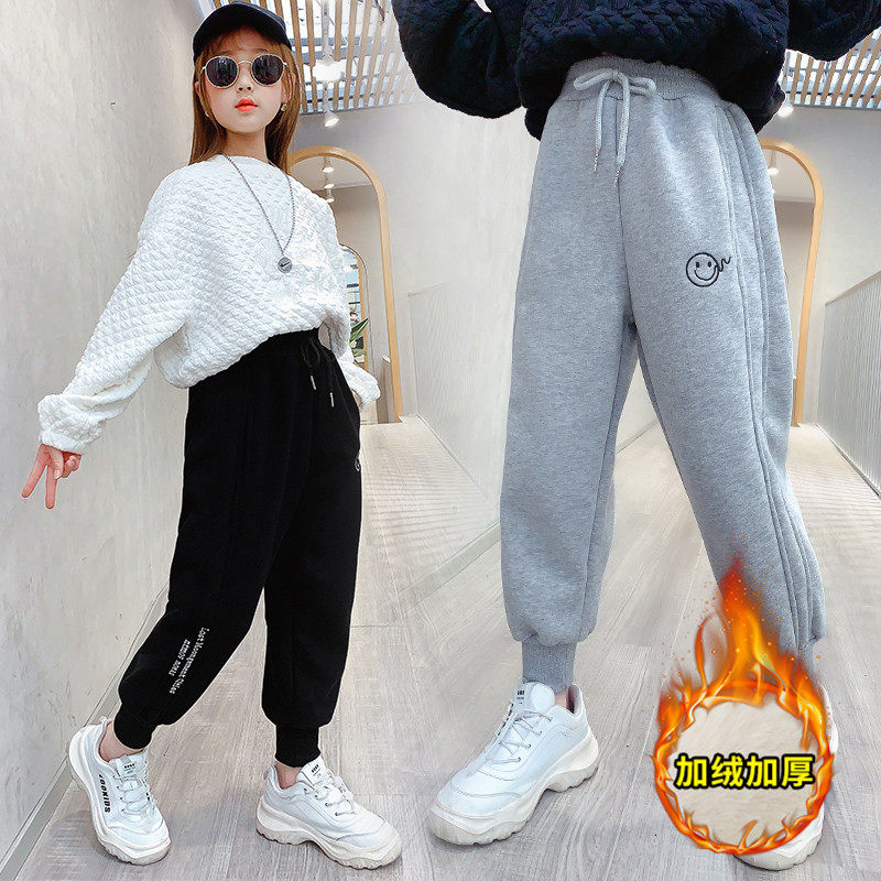Girl Sports Pants Plus Suede Children Foreign Pie Casual Long Pants Girl Big Boy Autumn Winter Dress Pants Thicken