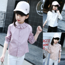 Childrens clothing 2021 spring and autumn new childrens long-sleeved white shirt Korean version of the big virgin girl top spring girls shirt