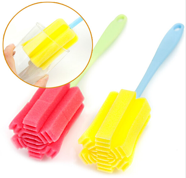 Sponge long-handled cup brushing nano-cleaning bottle brush cleaning thermos cup glass children's milk bottle kitchen brush