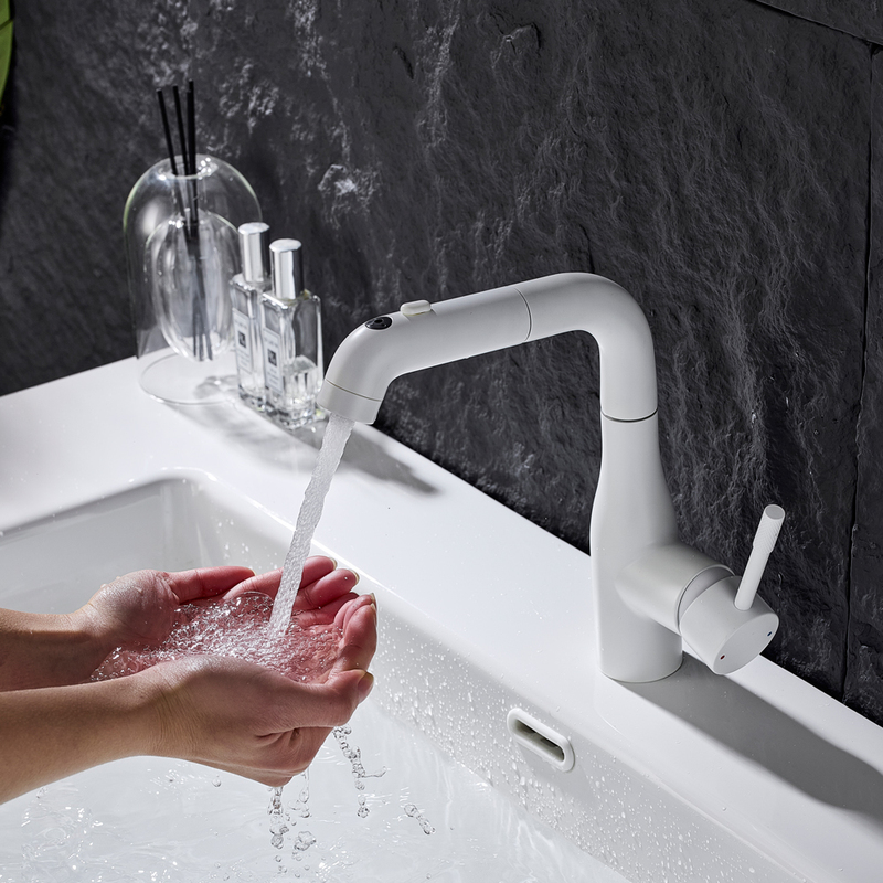 High-End Bathroom All-Copper Basin Faucet, Hot and Cold Pull-Out Type, Household Adjustable Washbasin Faucet for Handwashing and Toilet